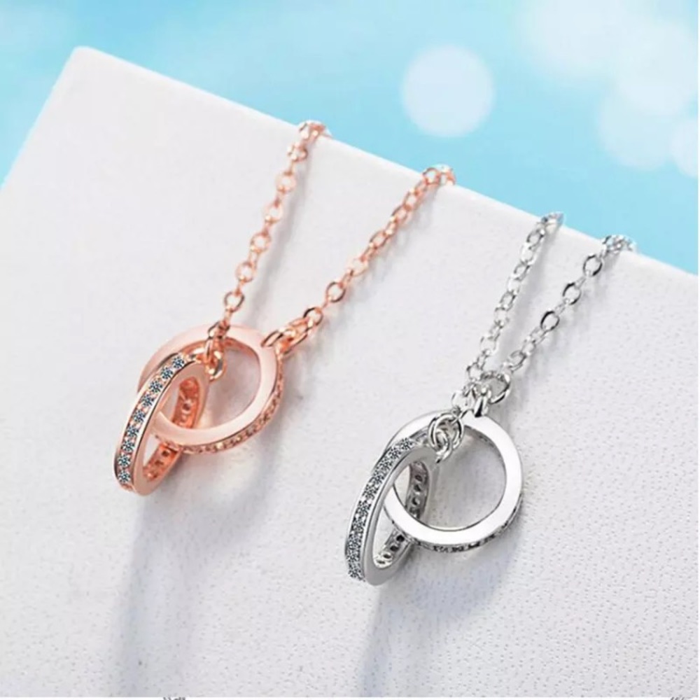 NEW ๐ 925 Silver interlocking Rings cz necklace - Picture 4 of 4